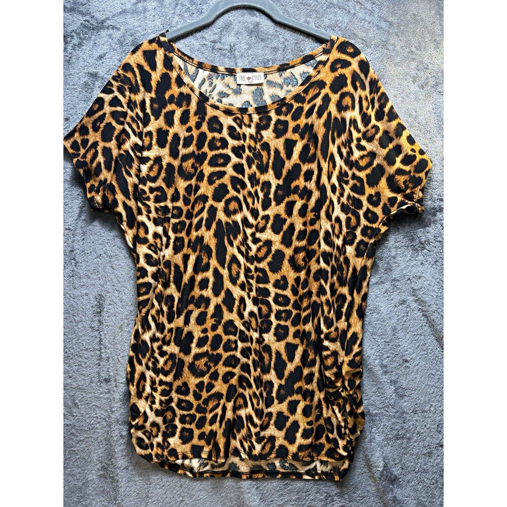 Free Kisses Brown/Black Leopard Animal Print Round Neck Short Sleeve Top 1X